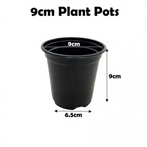 9cm plant pots black plastic - black,